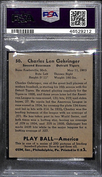 1939 Play Ball Charlie Gehringer #50 Graded PSA 5.5