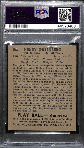 1939 Play Ball Hank Greenberg #56 Graded PSA 4