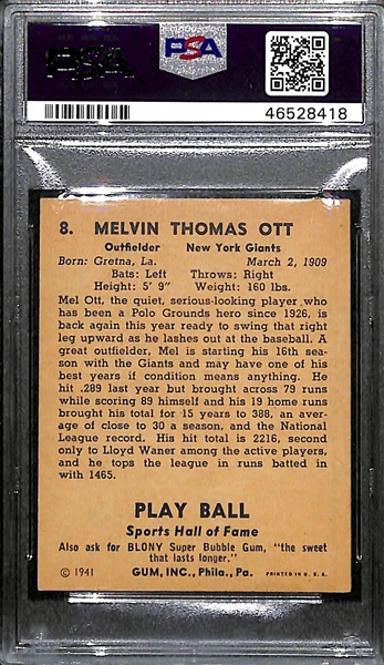 1941 Play Ball Mel Ott #8 Graded PSA 4