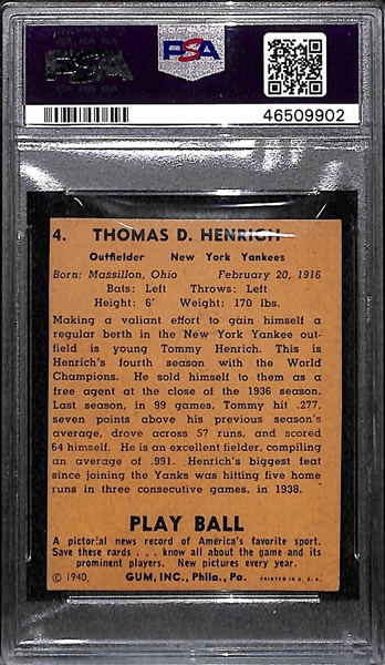 1940 Play Ball Tommy Henrich #4 PSA Authentic (Autograph Grade 8)