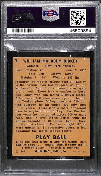 1940 Play Ball Bill Dickey #7 PSA Authentic (Autograph Grade 9)