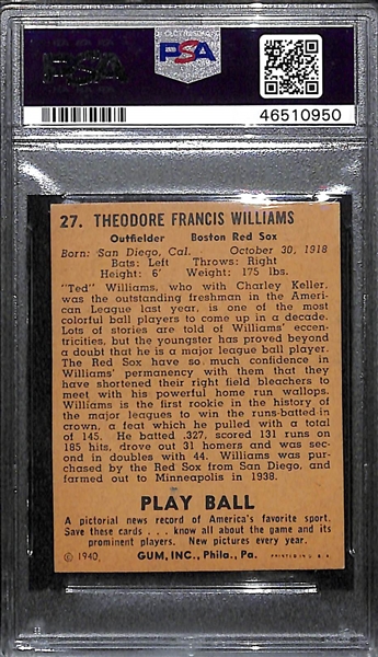 1940 Play Ball Ted Williams #27 PSA Authentic (Autograph Grade 9)