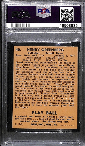 1940 Play Ball Hank Greenberg #40 PSA Authentic (Autograph Grade 6)