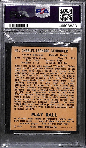 1940 Play Ball Charlie Gehringer #41 PSA Authentic (Autograph Grade 8)