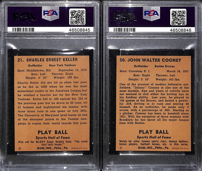 Lot of 2 - 1941 Play Ball Charlie Keller #21 PSA Authentic (Auto Grade 9) & 1941 Play Ball Johnny Cooney #50 PSA Authentic (Auto Grade 9)