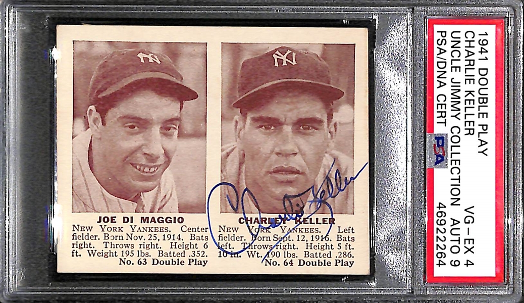1941 Double Play Charlie Keller PSA 4 (Autograph Grade 9) - (DiMaggio Unsigned also on Card )