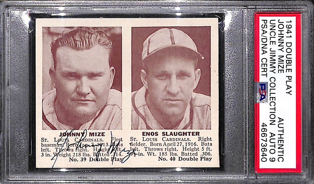 Lot of 2 - 1941 Double Play Johnny Mize PSA Authentic (Auto Grade 9) & 1941 Double Play Dolph Camilli PSA 5 (Auto Grade 10)