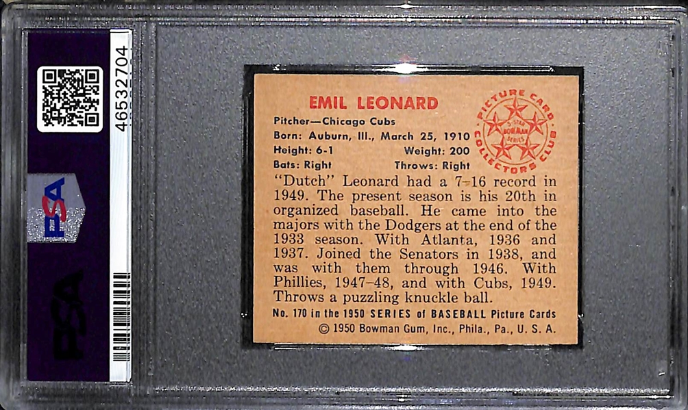 Rare High-Grade 1950 Bowman Emil Leonard #170 Graded PSA 9 Mint