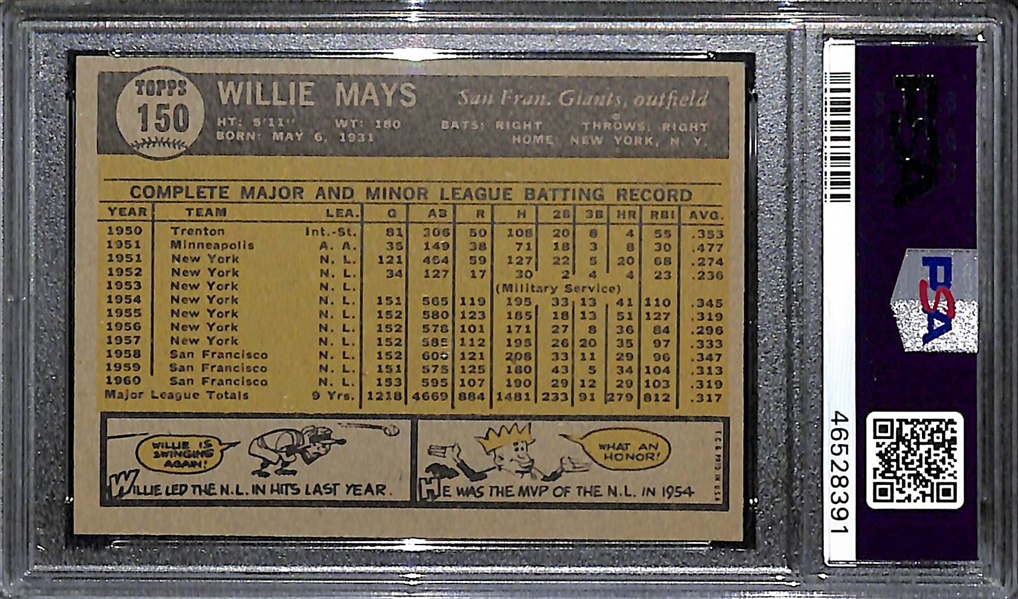 1961 Topps Willie Mays #150 Graded PSA 6