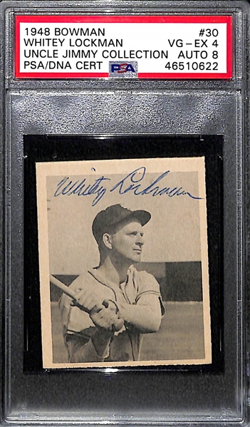 Signed 1948 Bowman Whitey Lockman #30 PSA 4 (Autograph Grade 8) - Pop 1 (Highest Grade - Only 3 PSA Examples)