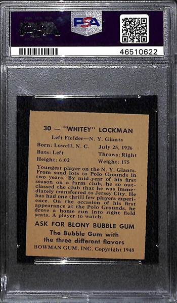 Signed 1948 Bowman Whitey Lockman #30 PSA 4 (Autograph Grade 8) - Pop 1 (Highest Grade - Only 3 PSA Examples)