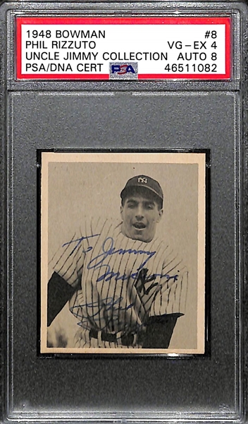 Signed 1948 Bowman Phil Rizzuto Rookie #8 PSA 4 (Autograph Grade 8) - Only 3 PSA Examples Graded Higher
