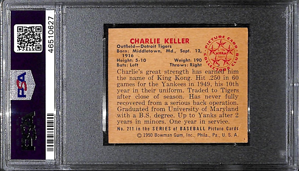 Signed 1950 Bowman Charlie Keller #211 PSA 5 (Autograph Grade 9) - Pop 1 (Only 4 PSA Examples, No Others Higher Than PSA 2)