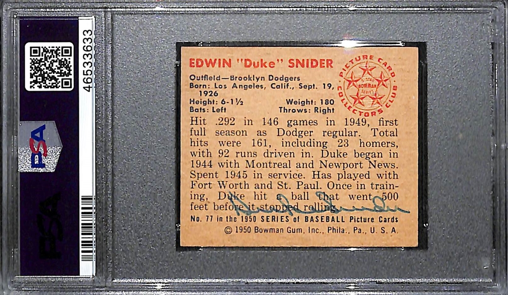 Signed 1950 Bowman Duke Snider #77 PSA 5 (Autograph Grade 9) - Only 1 of 9 PSA Examples is Graded Higher!