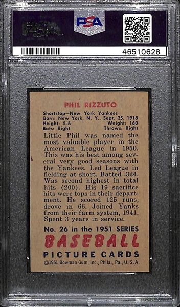 Signed 1951 Bowman Phil Rizzuto #26 PSA 5 (Autograph Grade 9) - Pop 1 (Highest Grade of 5 PSA Examples)