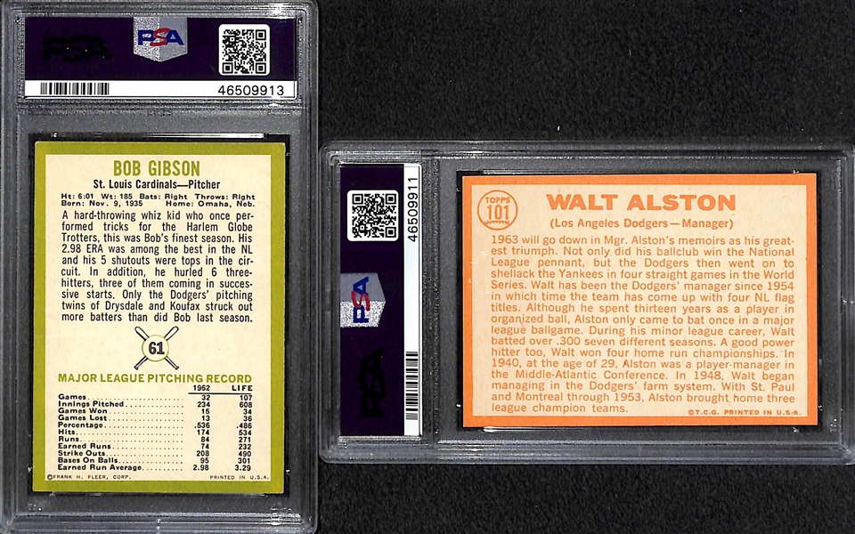 Lot of 2 1960s Signed PSA Graded Cards - Bob Gibson & Walter Alston