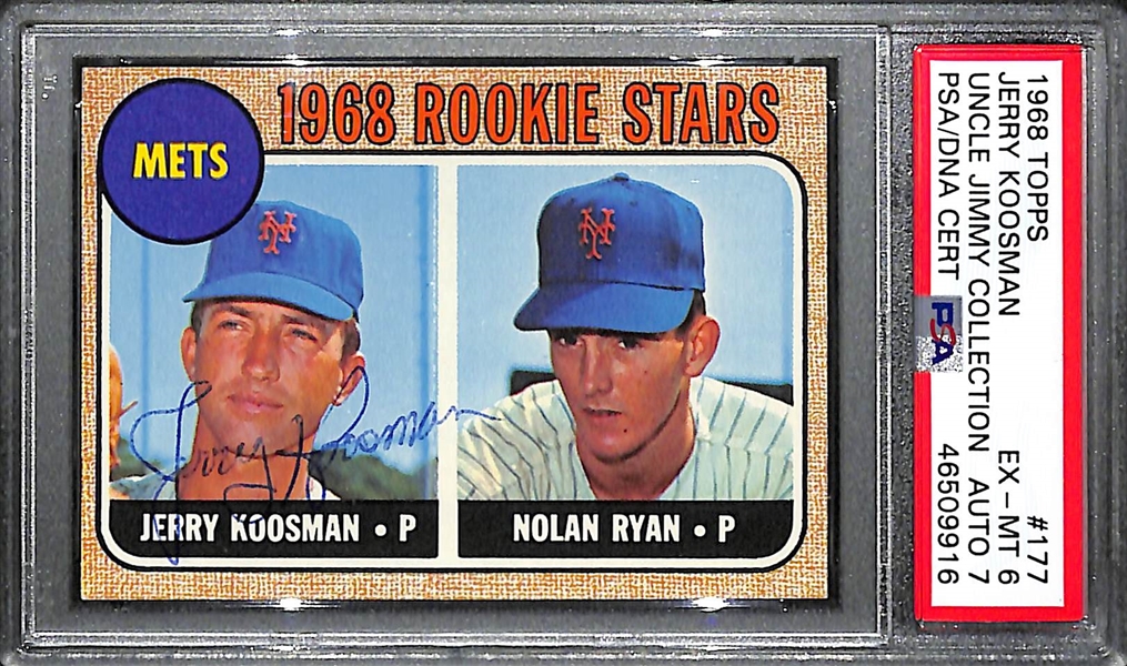 1968 Topps Jerry Koosman Signed Nolan Ryan & Koosman Rookie Card #177 PSA 6 (Autograph Grade 7)