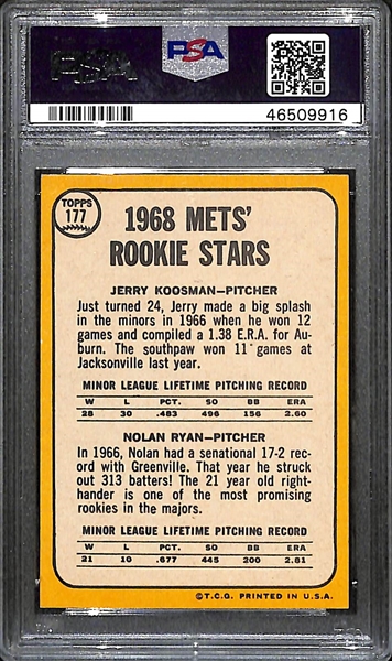1968 Topps Jerry Koosman Signed Nolan Ryan & Koosman Rookie Card #177 PSA 6 (Autograph Grade 7)