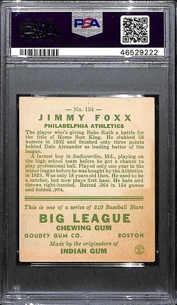 1933 Goudey Jimmy Foxx #154 PSA 5