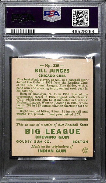 1933 Goudey Bill Jurges #225 PSA 6 (MC)