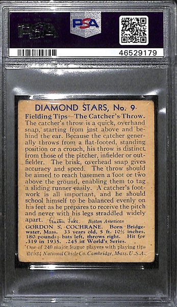 1934 Diamond Stars Mickey Cochrane #9 PSA 2.5