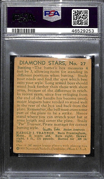 1935 Diamond Stars Pie Traynor #27 PSA 2.5