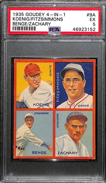 Lot of 2 - 1935 Goudey 4-In-1 Cards -  Koenig/Fitzsimmons/Benge/Zachary #9A PSA 5 & Cochrane/Gehringer/Bridges/Rogell #1D PSA 1