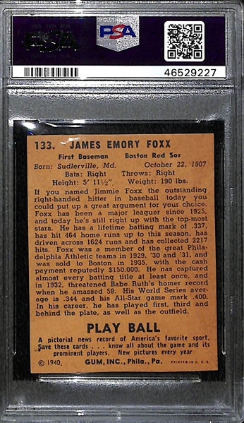 1940 Play Ball Jimmie Foxx #133 PSA Authentic Altered