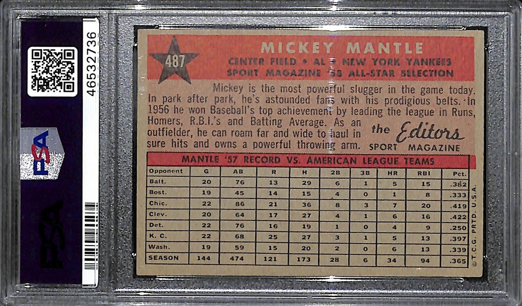 1958 Topps Mickey Mantle All-Star #487 PSA 6