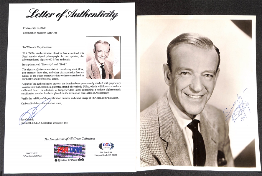 Fred Astaire (d. 1987) Signed Vintage 8x10 Photo - PSA/DNA Letter of Authenticity