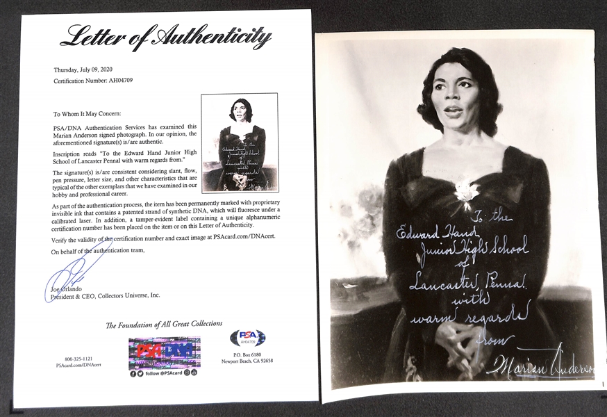 Marian Anderson (d. 1993) - American Singer - Signed 8x10 Photo - PSA/DNA Letter of Authenticity