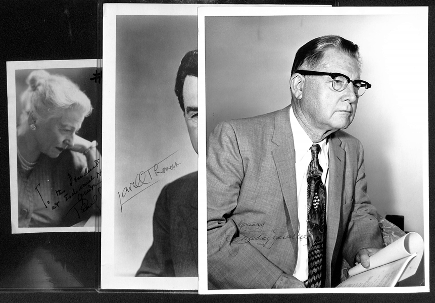 Writer Signed Photo Lot - Erle Stanley Gardner 8x10 (d. 1970 - Perry Mason), Lowell Thomas (d. 2016), and Pearl S.  Buck 5x6 (d. 1973 - Nobel Prize & Pulitzer Winner) - w. PSA/DNA COAs