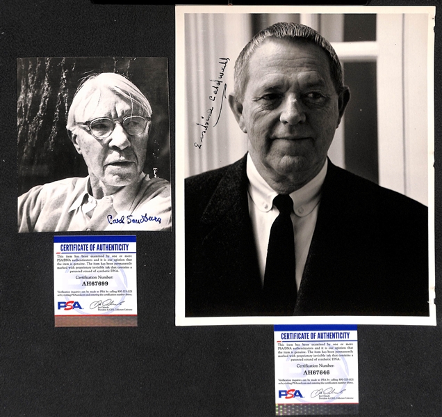 Writer/Publisher Signed Photo Lot - Carl Sandburg (d. 1967 - 3x Pulitzer Winner), Erskine Caldwell (d. 1987 -  Tobacco Road) w. PSA/DNA COAs