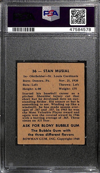 1948 Bowman Stan Musial Rookie #36 Graded PSA 5