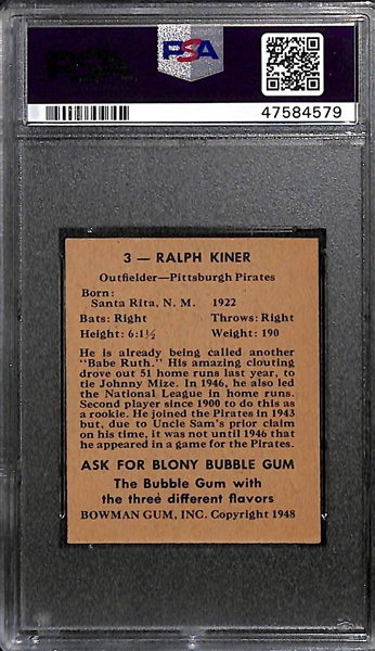 1948 Bowman Ralph Kiner Rookie #3 Graded PSA 6