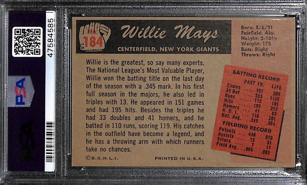 1955 Bowman Willie Mays #184 Graded PSA 5