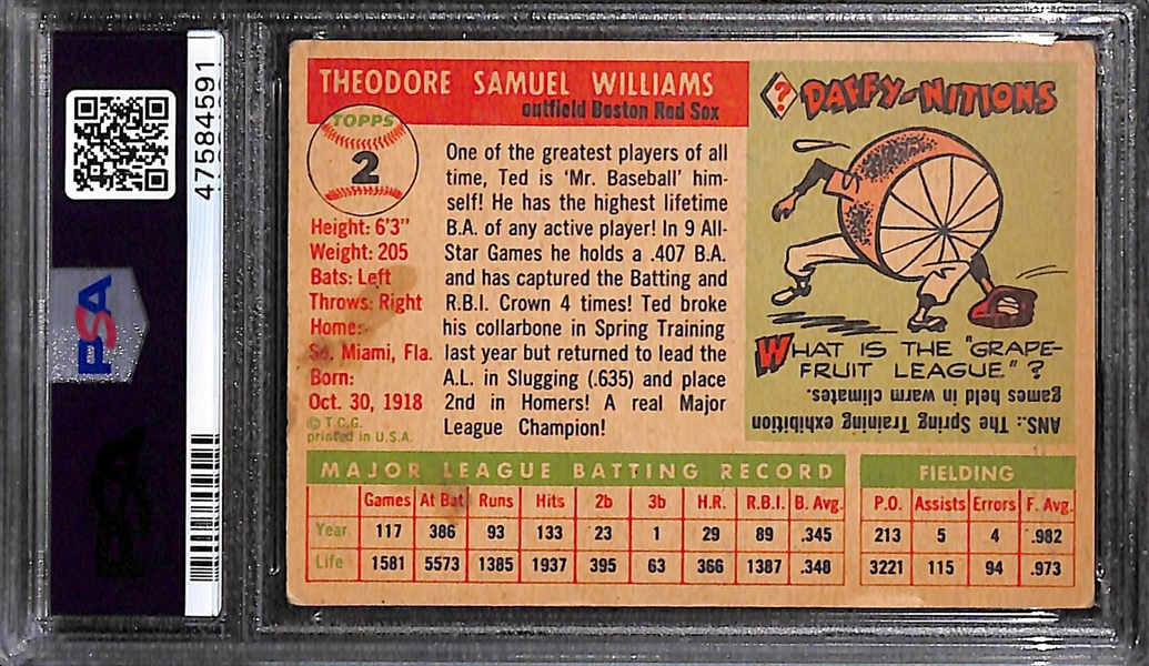 1955 Topps Ted Williams #2 Graded PSA 1