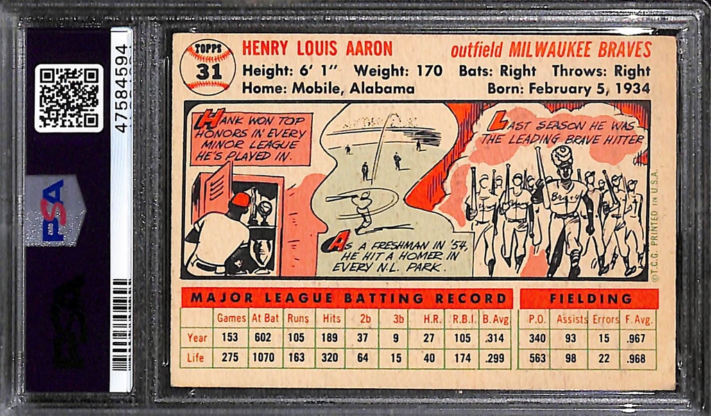 1956 Topps Hank Aaron #31 White Back Graded PSA 2