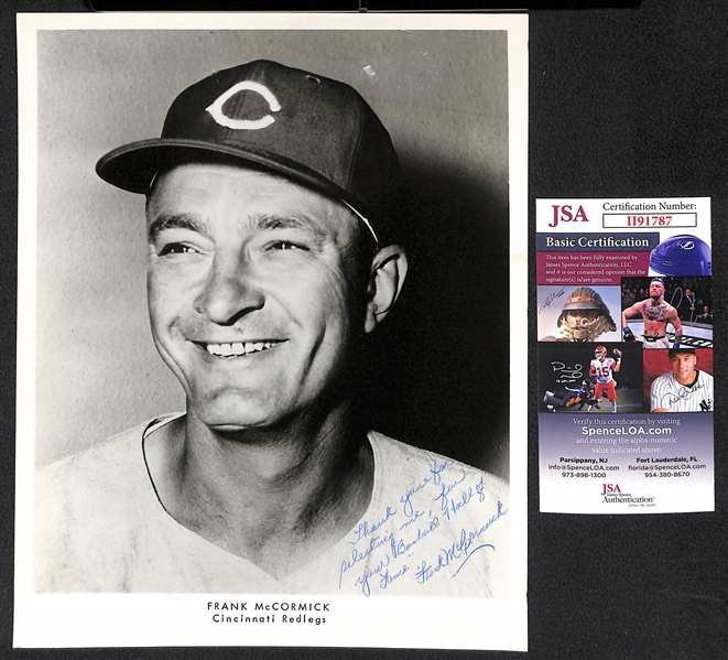 Frank McCormick (Reds) Signed Vintage 8x10 Photo (JSA COA) w/ Rare Inscription Thank you for Selecting Me for Your Baseball Hall of Fame