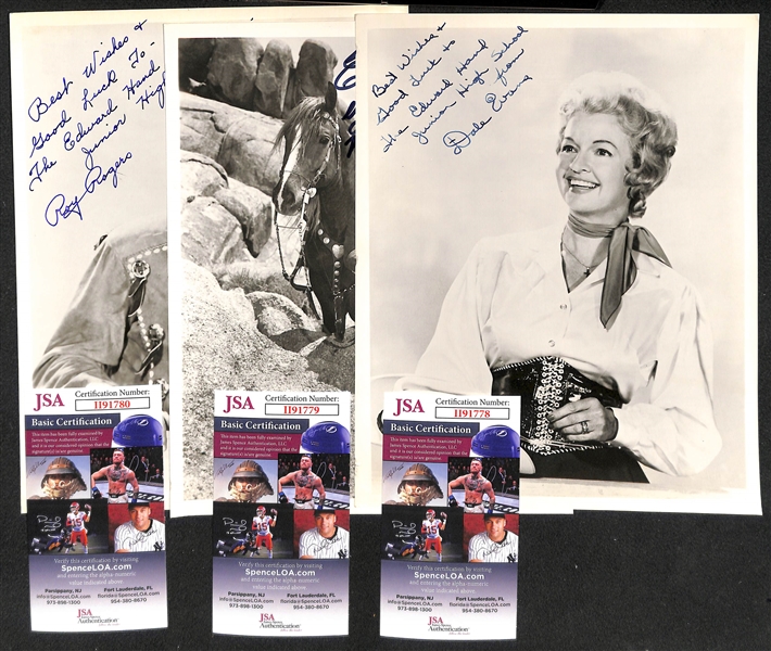 Roy Rogers, Gene Autry, and Dale Evans Signed 8x10 Photos (Each w. a JSA COA)