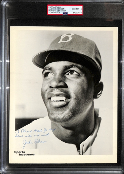 Jackie Robinson Signed Sports Illustrated 8x10 Photo (RARE) - PSA/DNA Encased w. Perfect 10 Autograph Grade!  