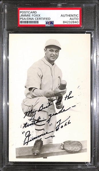 Jimmie Foxx Signed Vintage Photo Postcard - PSA/DNA Encased (Inscribed My Best to the Ninth grade)