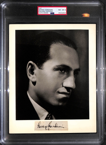 Rare George Gershwin (d. 1937) Signed Cut w. Photo - PSA/DNA Encased (Autograph Grade 8)