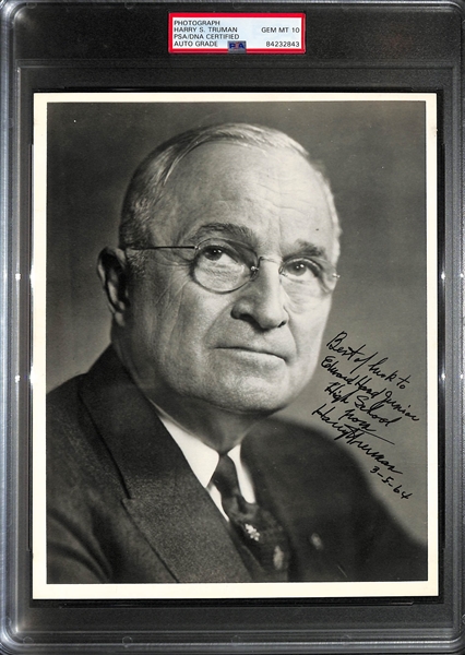 Harry Truman Signed 8x10 Photo - PSA/DNA Encased - Perfect 10 (Gem Mint) Autograph Grade!