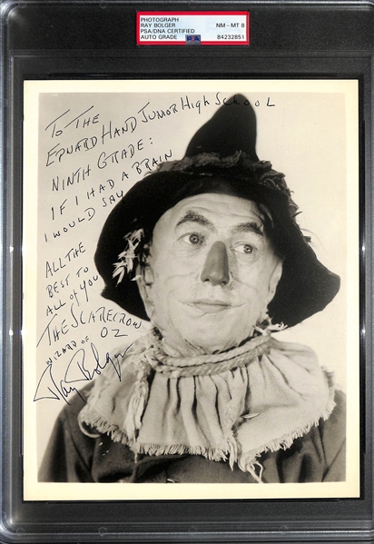 Ray Bolger Scarecrow Signed 8x10 Photo - PSA/DNA Encased w. Inscriptions (Autograph Grade 8)