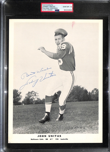 Johnny Unitas Signed 8x10 1960s Team Issued Photo - PSA/DNA Encased - Perfect 10 Gem Mint Autograph Grade!