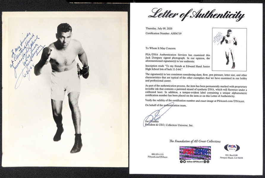 Jack Dempsey Signed Vintage 8x10 Boxing Photo - PSA/DNA Letter of Authenticity