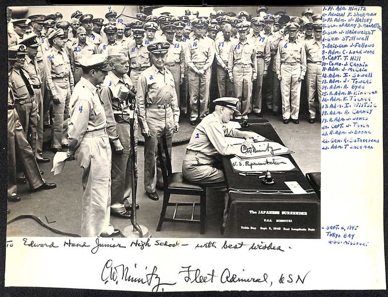 Chester Nimitz (d. 1966) WW2 Fleet Admiral Twice Signed Japanese Surrender 8x10 Photo - PSA/DNA Letter of Authenticity