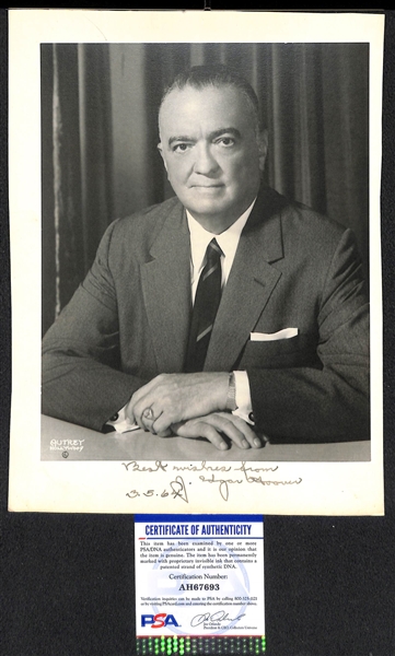 J Edgar Hoover (d. 1972) FBI Director - Signed Vintage 8x10 Photo Display Board - PSA/DNA COA