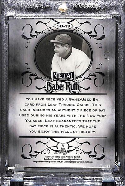 2019 Leaf Metal Babe Ruth Game-Used NY Yankees Bat Card #2/2 (Orange Wave Variation w. Piece of Real Babe Ruth Used Baseball Bat) - Only 2 Made!